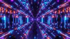 高反光发光的科幻隧道走廊未来主义的灯反射插图背景壁纸