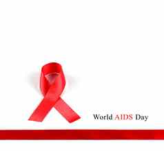 艾滋病意识红色的丝带白色背景