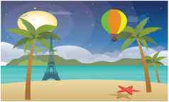 热空气气球飞行海滩水平