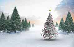 复合图像圣诞节树装饰物明星