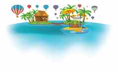 热空气气球节日海滩视图