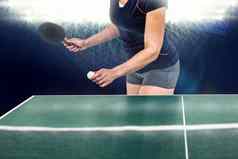 复合图像女运动员玩表格网球