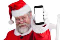 肖像圣诞老人老人显示移动电话
