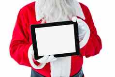 半节圣诞老人老人持有数字平板电脑