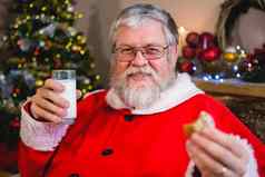 圣诞老人老人圣诞节饼干玻璃牛奶
