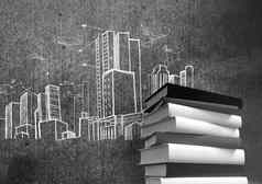 书堆放城市建筑图纸