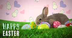 快乐复活节文本复活节兔子鸡蛋前面模式