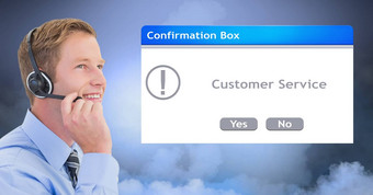 客户服务代表穿耳机对话框盒子