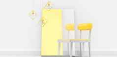 黄色的椅子空白白板墙