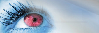 关闭蓝色的眼睛粉红色的虹膜蓝色的聪明的科技过渡