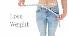 失去重量文本女人测量腰