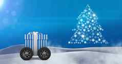礼物盒子轮子雪花圣诞节树模式形状雪景观
