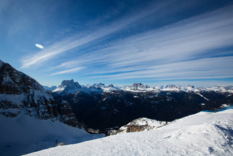 dolomities冬天山滑雪度假胜地