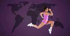 运动锻炼女人运行世界地图