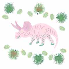粉红色的恐龙热带棕榈叶子白色