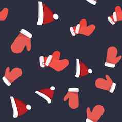 集合红色的圣诞老人手套圣诞节他长袜无缝的模式