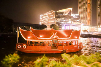 晚上照片曼谷旅行船航行河