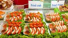 户外海鲜销售泰国晚上食物市场