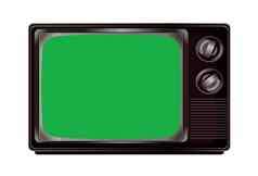 孤立的古董电视绿色屏幕模型模板