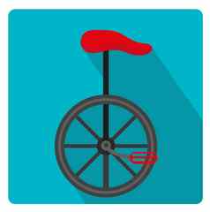 独轮脚踏车马戏团图标平风格长阴影孤立的白色背景插图