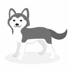 沙哑的品种狗图标平卡通风格可爱的小狗孤立的白色背景插图剪辑艺术