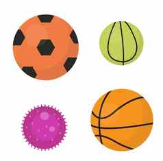 球集图标平卡通风格集合足球篮球网球孤立的白色背景插图剪辑艺术