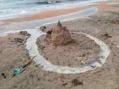 沙子城堡海滩贝壳儿童游戏海