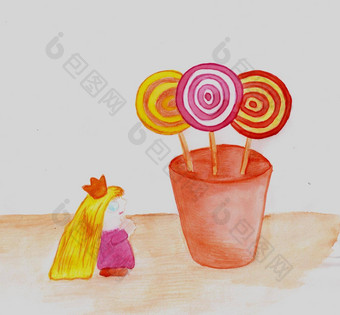彩色的女孩糖果涂鸦草图手绘孤立的插图插图设计t恤打印游戏应用程序