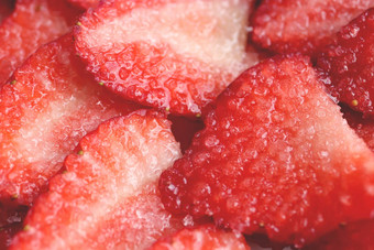 红色的健康的美味的草莓的糖纹理新鲜的维生素浆果背景切片草莓糖填充背景