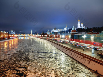 全景视图莫斯科河克林姆林宫伊凡伟大的贝尔塔大克林姆林宫宫大教堂报喜莫斯科俄罗斯
