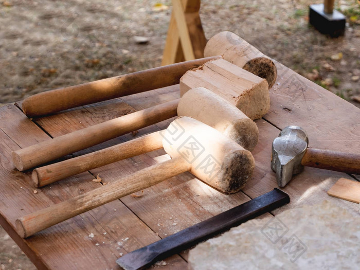 中世纪的构建器工具木锤子年度节日次时代历