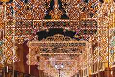 街道莫斯科装饰一年圣诞节庆祝活动建筑光灯泡俄罗斯