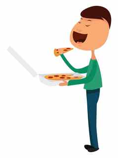 男人。吃披萨插图向量白色背景