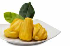 菠萝蜜成熟的黄色的水果肉白色板绿色叶