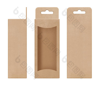 盒子<strong>包装盒</strong>子棕色（的）挂减少窗口形状开放空白模板<strong>设计</strong>产品包