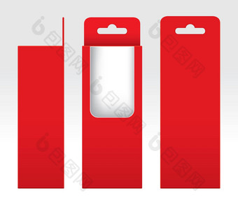 挂红色的盒子窗口减少包装模板空白空盒子红色的纸板礼物盒子红色的卡夫包纸箱溢价红色的盒子空