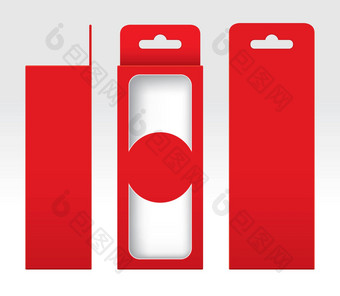 挂红色的盒子窗口减少包装模板空白空盒子红色的纸板礼物盒子红色的卡夫包纸箱溢价红色的盒子空