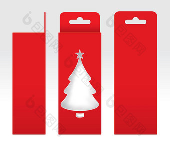 挂<strong>红色</strong>的<strong>盒子</strong>窗口圣诞节树形状减少包装模板空白空<strong>盒子红色</strong>的纸板礼物<strong>盒子红色</strong>的卡夫包纸箱