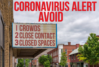 电影电影广告牌避免冠状病毒科维德疫情避免人群关闭联系关闭空间