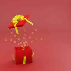 开放红色的礼物盒子金丝带传播明星