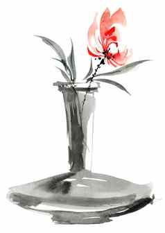 花束红色的花花瓶
