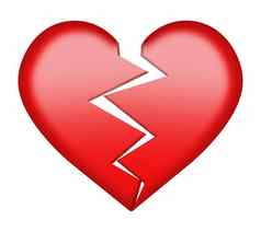 破碎的红色的心按钮孤立的白色剪裁路径