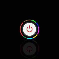 推风格权力按钮按钮随信附上红色的图标白色圆黑色的轮按钮霓虹灯multicolors影子黑色的背景