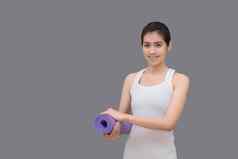 亚洲健康的女人准备好了锻炼体育运动健身房女孩体育运动室内照片设计健身运动女人健康护理概念
