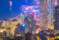 在香港香港市中心著名的城市景观视图在香港香港天际线《暮光之城》时间视图维多利亚峰在香港香港