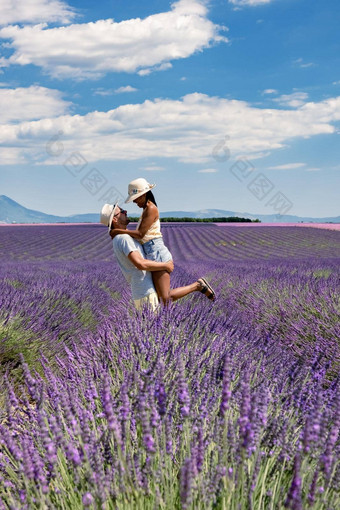 普罗旺斯薰衣草场日落瓦朗索高原普罗旺斯法国盛开的薰衣草字段