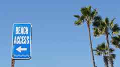 海滩标志手掌阳光明媚的加州美国棕榈树海边路标海滨太平洋旅游度假胜地审美象征旅行假期夏季假期海滨散步