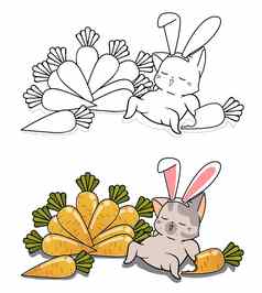 兔子猫胡萝卜卡通着色页面孩子们