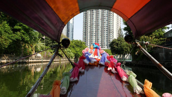 旅游旅行亚洲运河视图平静通道住宅房子装饰传统的泰国船旅游旅行曼谷