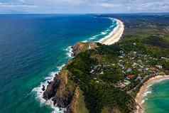 空中视图wategoes海滩拜伦湾灯塔照片旋翼机拜伦湾昆士兰澳大利亚